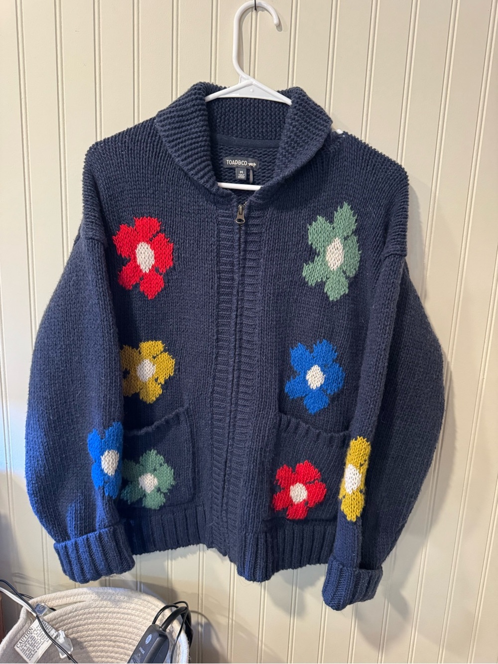 Toad&Co Navy Zip-Up Flower Knit Jacket